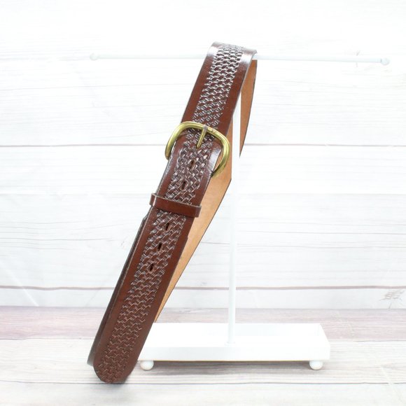 *Mens Brown Braided Design Leather D-Ring Buckle Belt Size 42 Inches - Picture 7 of 8